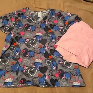 Nursing Scrubs Set Valentine Top and Pant — Koi and Disney — please READ